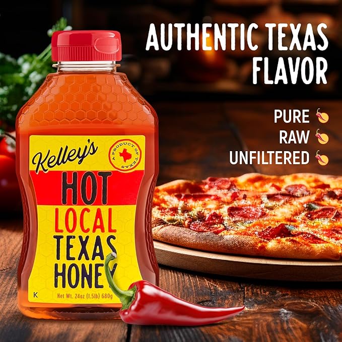Kelley's Hot Honey, 24 Oz – 100% Unfiltered Raw Honey Infused with Chili Pepper – Rich Flavor for