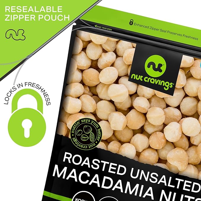 NUT CRAVINGS - Roasted Macadamia Nuts - No Shell, (8oz - 1 Pack) Bulk Nuts Packed Fresh in