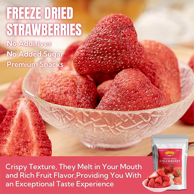 Premium Freeze Dried Strawberries 95-100 per bag,7.05OZ/200g Whole Big Natural Dried Strawberries