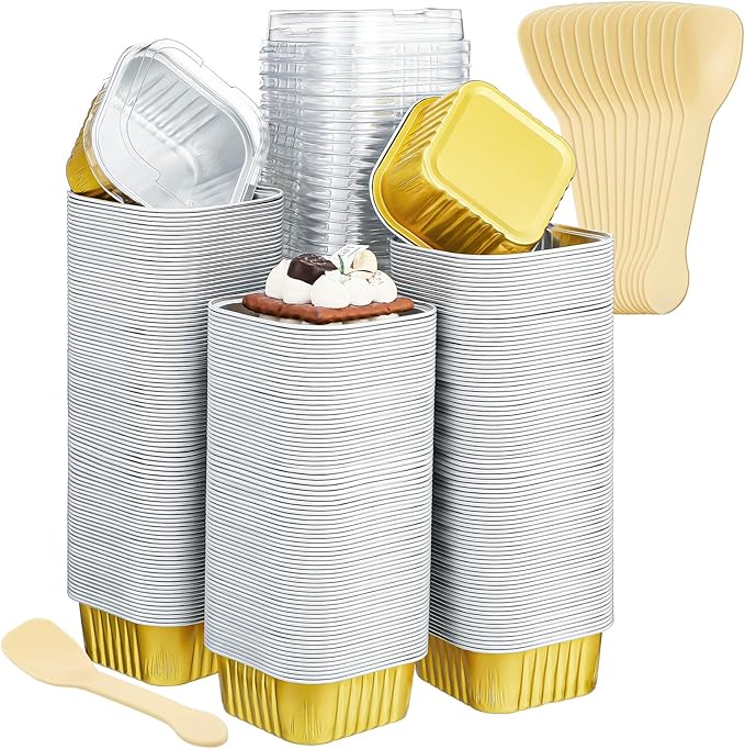 Hushee 600 Pcs Aluminum Foil Baking Cups with Lids and Spoons 5oz Disposable Ramekins Dessert
