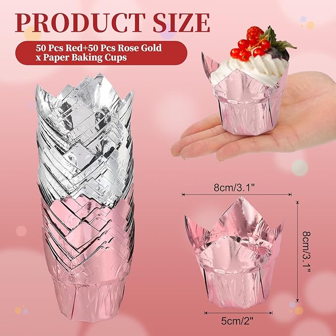 uxcell 100 Pcs Tulip Cupcake Liners, Muffins Liners Aluminum Foil Cupcake Wrappers Baking Cups