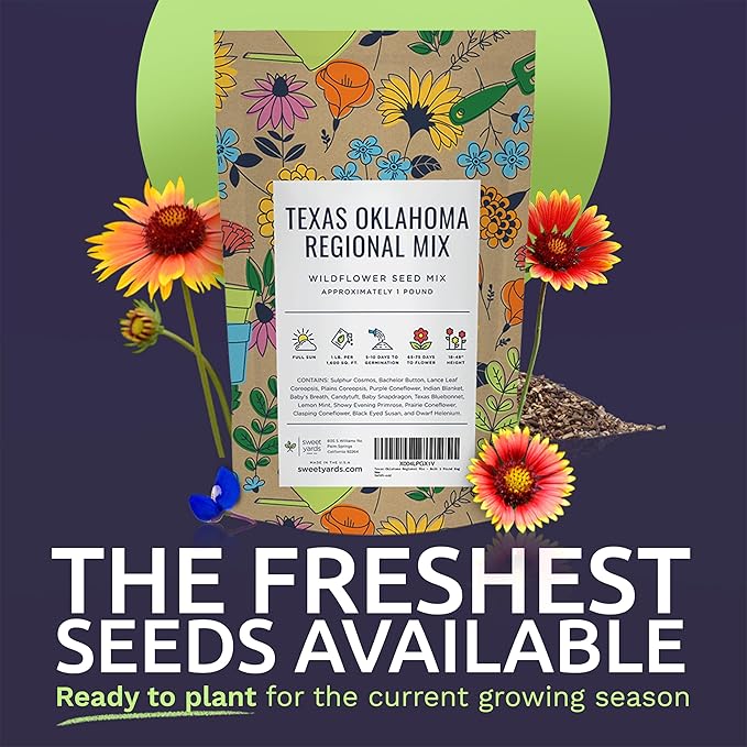 Texas Oklahoma Regional Mix Seeds for Planting - Bulk 1 Pound Bag - Over 240,000 Native Seeds
