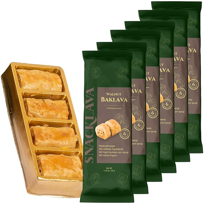 Snacklava Walnut Baklava Bites - 6 Pack (4 Pieces per Pack) - No Artificial Ingredients, Colors or