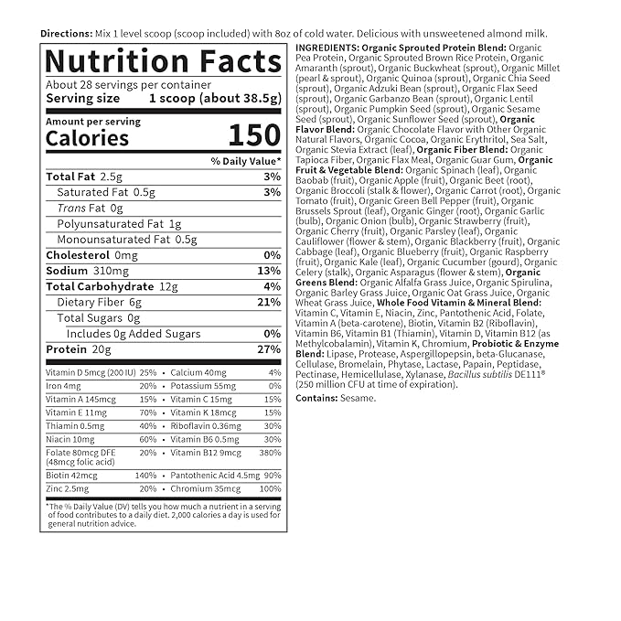 Garden of Life Meal Replacement Shakes, Raw Organic, Chocolate Protein Powder with Plant Based Pea