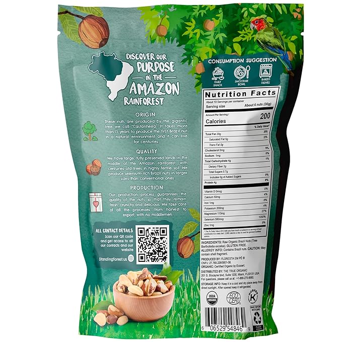 Snack The True Organic Brazil Nuts 7 oz – Raw and Unsalted – Kosher – Healthy-Rich in Vegetable
