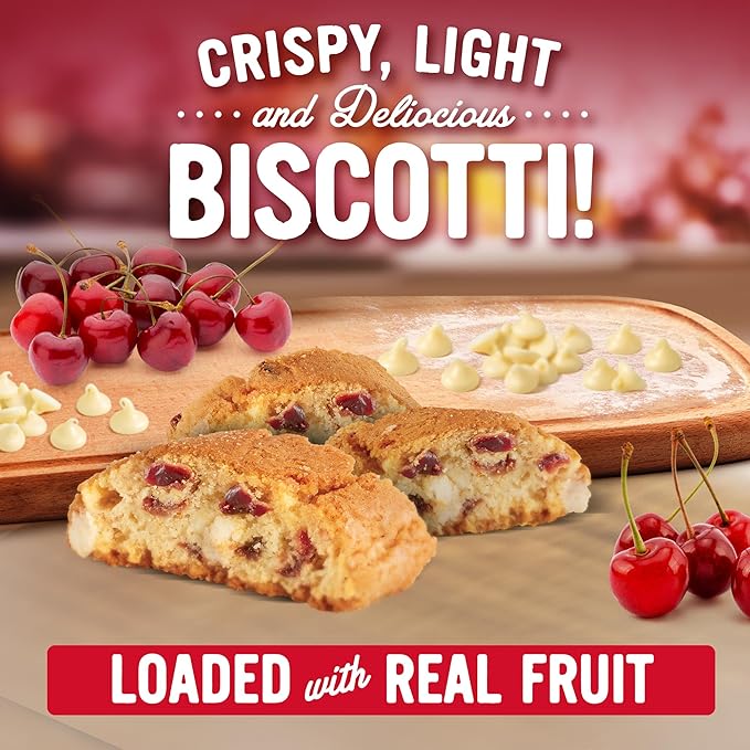 COOPER STREET Twice Baked Cherry White Chip Biscotti Cookies - Crispy Mini Biscotti Cookies Ideal