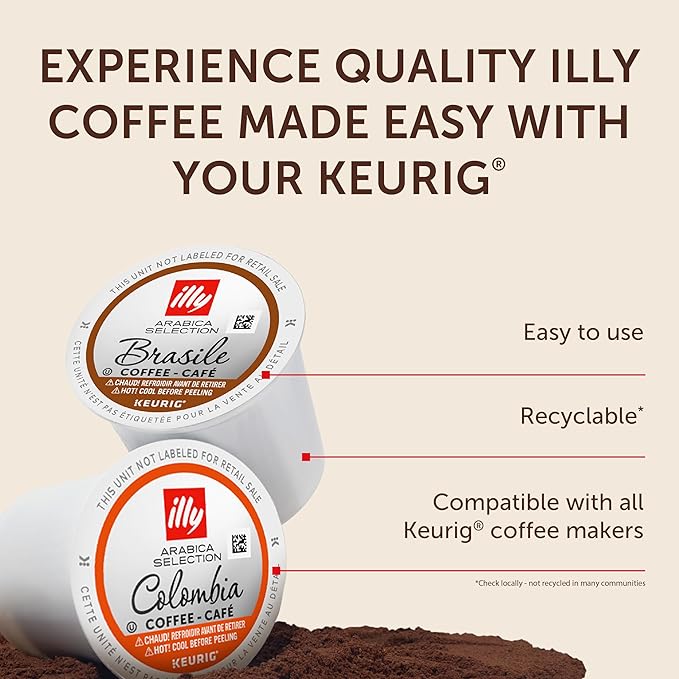 Illy Coffee K-Cups - Compatible Pods for Keurig Coffee Maker - Brasile & Columbia - Single Origin