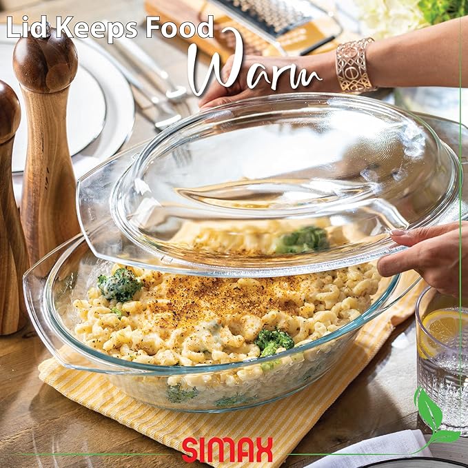 Simax Clear Oval Shaped Glass Casserole with Tight Fitting Lid ??Heat, Cold and Shock Proof ??Made
