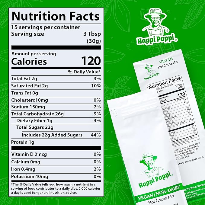 Happi Pappi - Vegan Hot Cocoa Mix, Coconut Milk Base Rich and Smooth Chocolate Powder for Drinks &