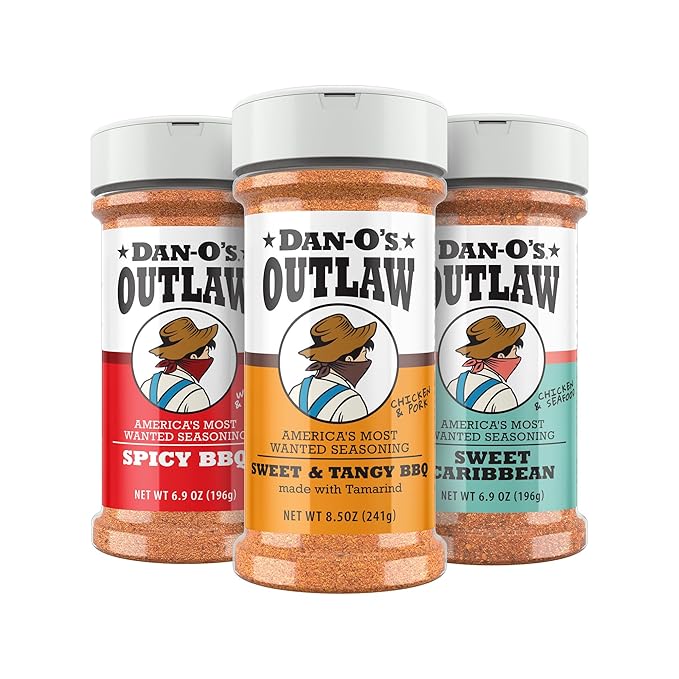 Dan-O's Outlaw Seasoning 3 Bottle Combo - Sweet & Tangy BBQ, Spicy BBQ, and Sweet Caribbean