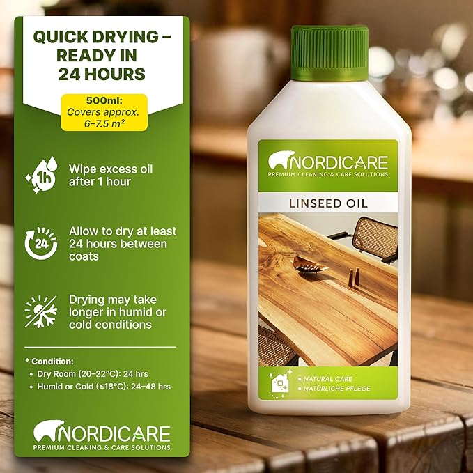 Nordicare Linseed Oil for Wood - 100% Pure & Natural Linseed Oil for Entire Indoor Area - Food-Safe