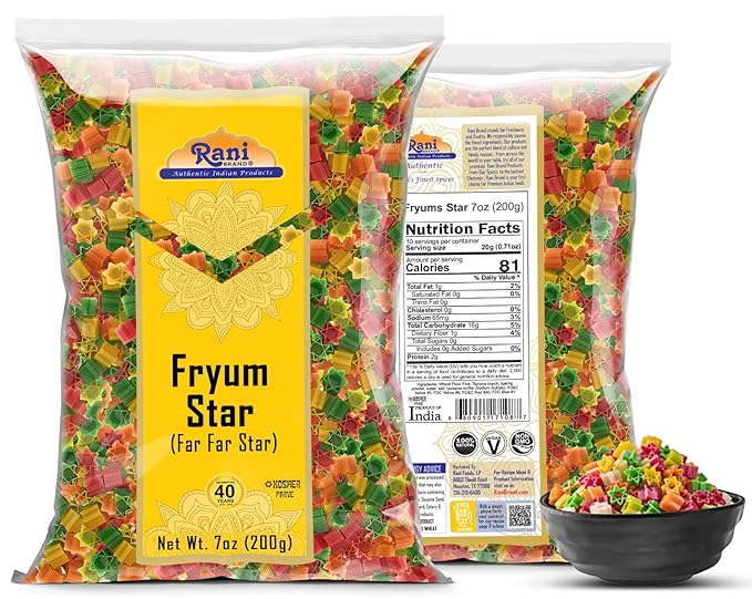 Rani Far Far/Fryums (Wheat & Tapioca Pellet) Star Shape 7oz (200g) ~ Vegan, Kosher, Uncooked, Used