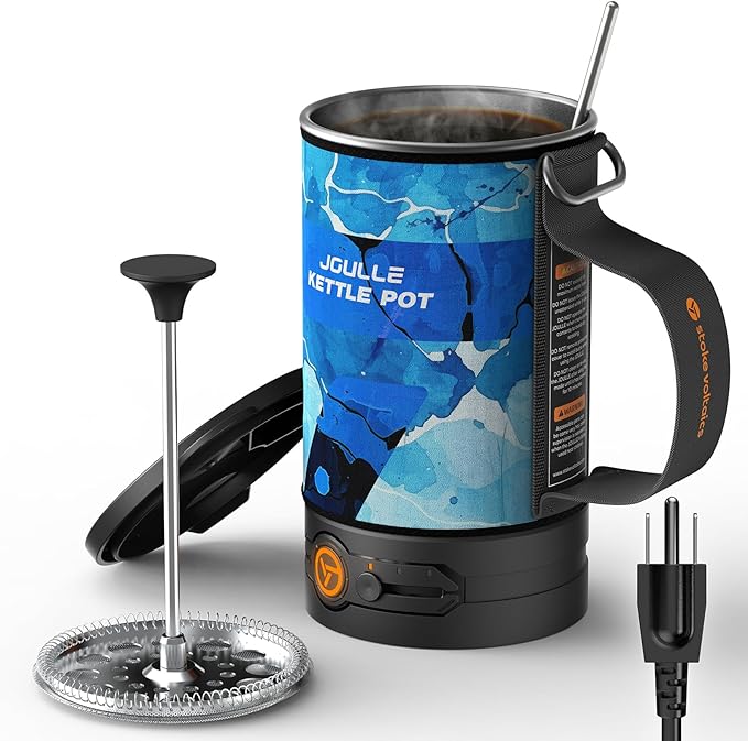 Electric French Press Coffee Maker, 120V Boil Water & Press Coffee 2-in-1, Portable Design for