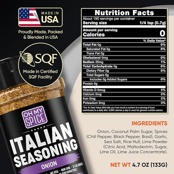Italian Seasoning Blend Onion Powder Mix - Gluten Free & Low Sodium Pizza Seasoning for Bruschetta