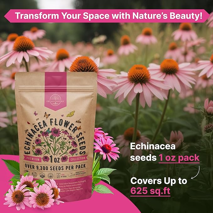 Organo Republic Echinacea Seeds Pack 1 oz - Over 9,300 Non-GMO Heirloom Echinacea Seeds for