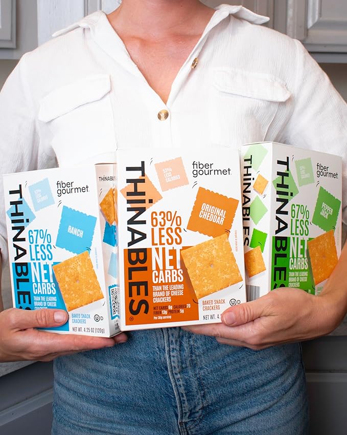 Fiber Gourmet Original Thinables Baked Cheese Crackers – Low Calorie, High Fiber Snack – 6g Net
