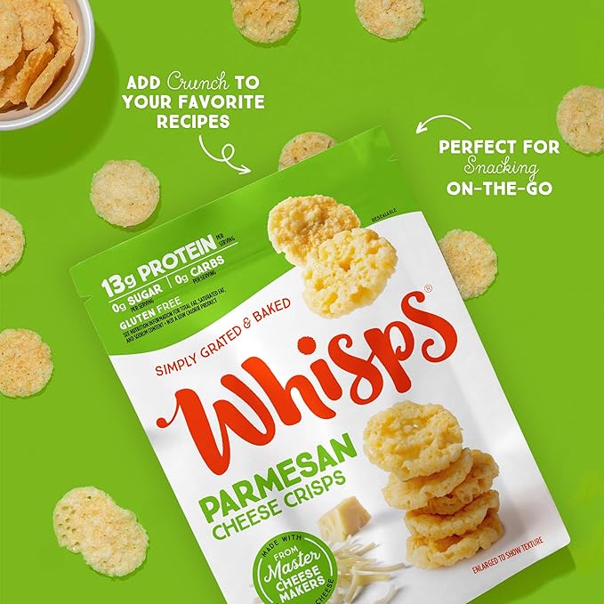 Whisps Cheese Crisps Parmesan Cheese | Protein Chips | Healthy Snacks | Protein Snacks, Gluten