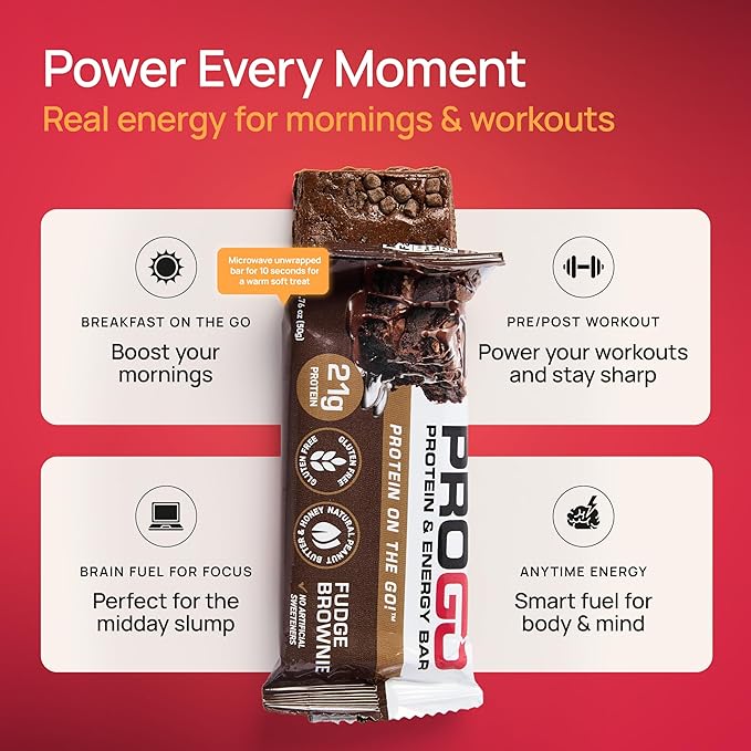 ProGo Protein Bars, Low Sugar, High Protein Snacks (21g) - 95% Pure Isolate for Faster Muscle