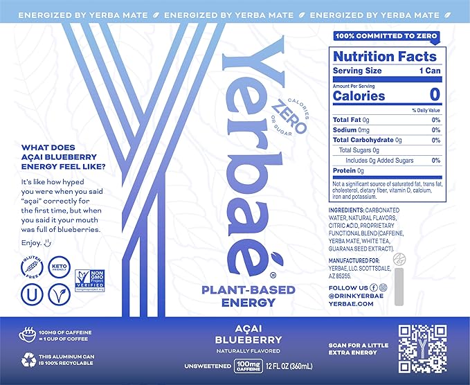 Yerbaé Energy Seltzer - Variety Tropical Pack, No Sugar/Calories/Carbs. Energized by Yerba Mate