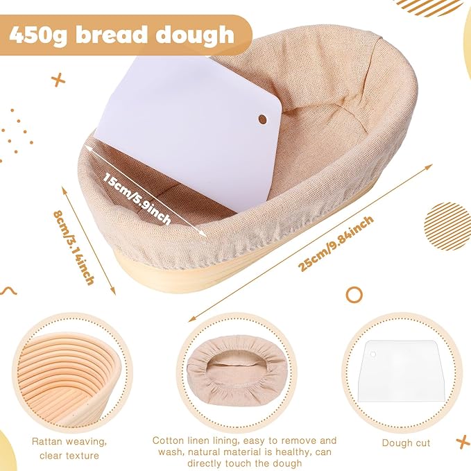 Gejoy 20 Sets Bread Proofing Baskets Bulk Shaped Banneton Dough Proofing Bowls Kit with Cloth Liner