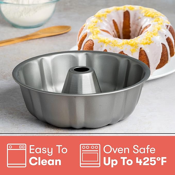 Cooking Light Heavy Duty Nonstick Bakeware Carbon Steel Fluted Tube Bundt Pan with Quick Release