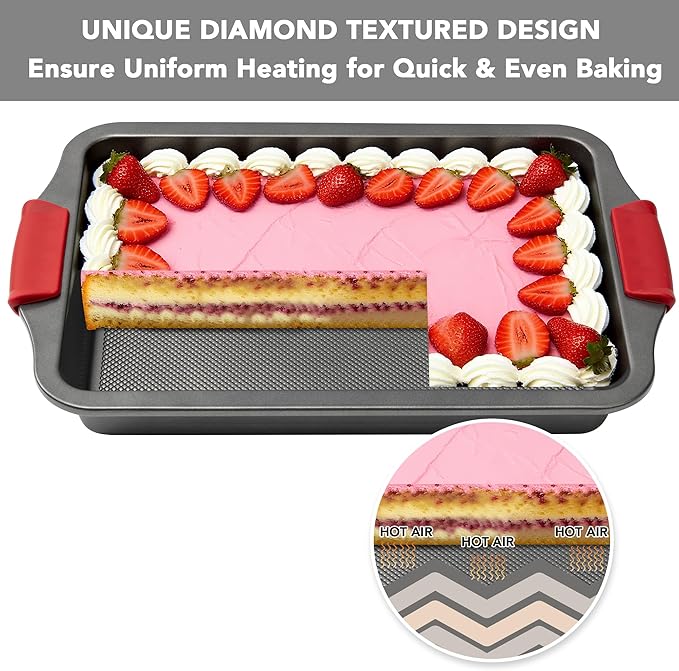Tiawudi 13" x 9" Cake Pan, 0.8mm Thick Heavy Duty Baking Dish with Diamond Texture Pattern for Even