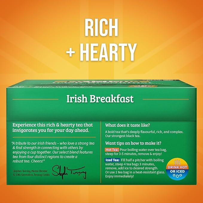 Twinings Irish Breakfast Black Tea Individually Wrapped Bags, 50 Count (Pack of 6), Flavourful