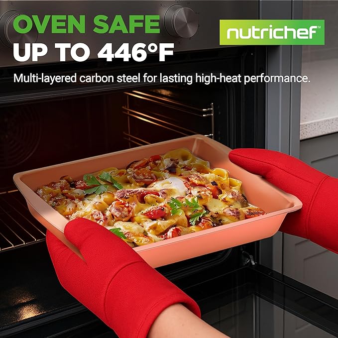 NutriChef 5 Piece Baking Pan Set - PFOA, PFOS, PTFE Free Flexible Nonstick Carbon Steel Bakeware