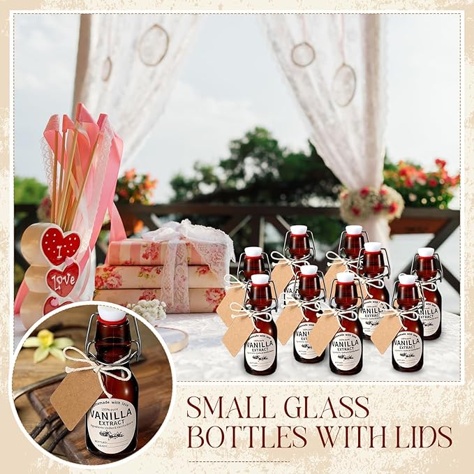 Vesici 8 Sets Swing Top Glass Bottles Set Amber Homemade Vanilla Extract Bottles with Stoppers