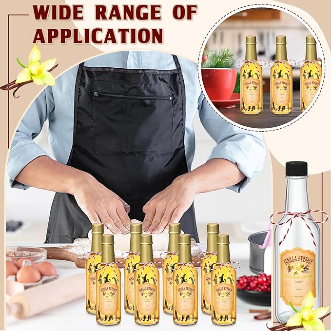 Tioncy 16 Pcs Vanilla Extract Bottles for Homemade Vanilla Jar Glass Bottle with Cap, Shrink Band