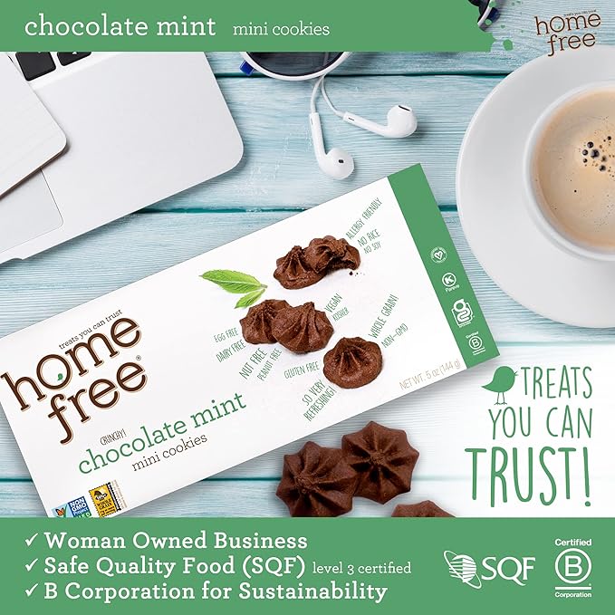 Homefree Chocolate Mint Mini Cookies, Gluten Free, Nut Free, Vegan, School Safe and Allergy