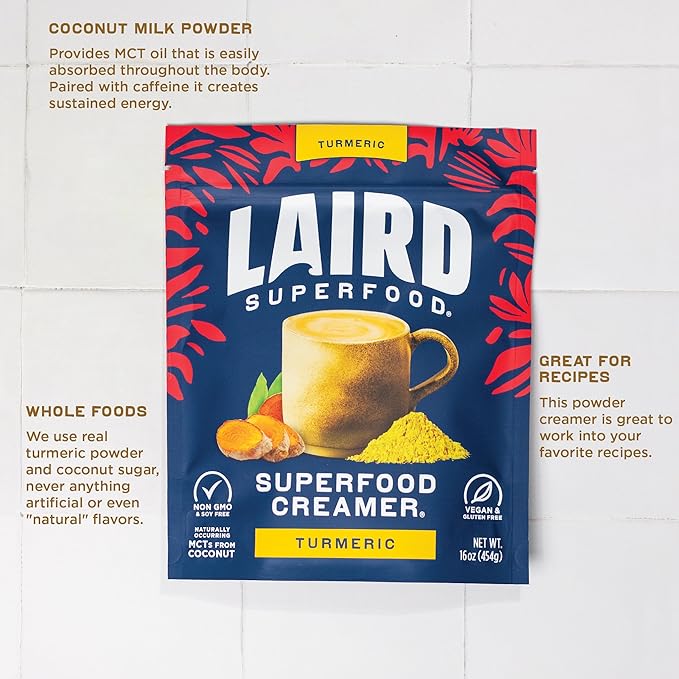Laird Superfood Non-Dairy Original Superfood Turmeric Coconut Powder Coffee Creamer, Gluten Free