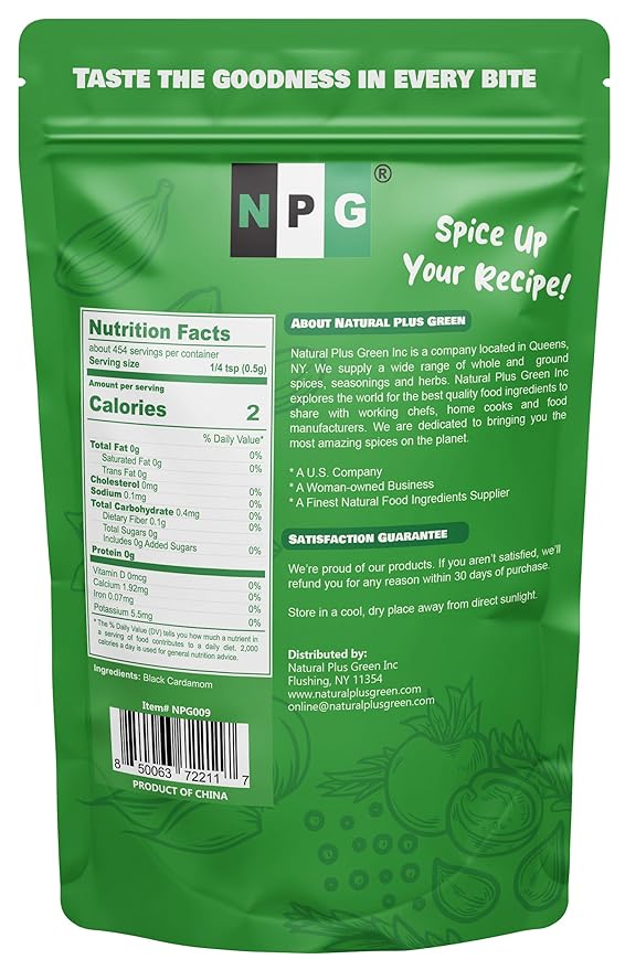 NPG Premium Black Cardamom Pods (Tsao Ko/Cao Guo) 8 Ounces Whole, Large, and Aromatic Brown Seed