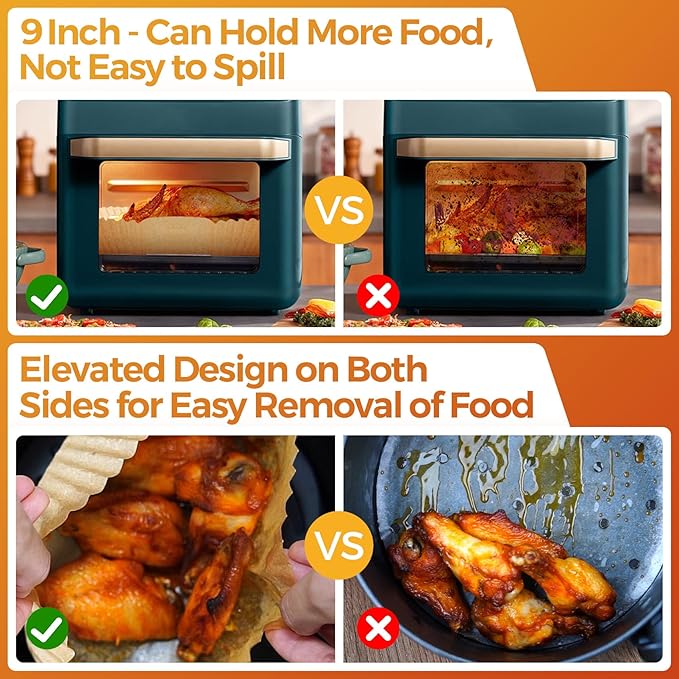 Vailnd Air Fryer Disposable Paper Liners 9inch Square, 125PCS Non-Stick Food Grade Air Fryer
