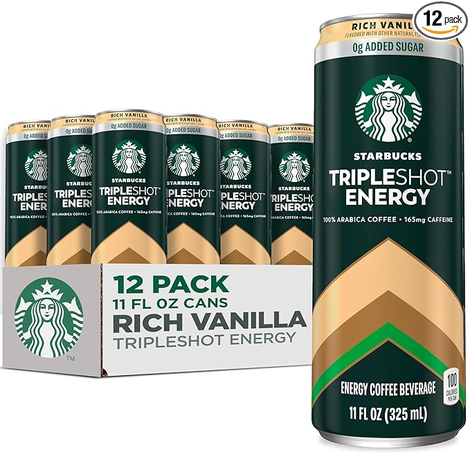 Starbucks Tripleshot Coffee Energy Drink, Rich Vanilla, 11 fl oz Cans (12 Pack), Triple Blend