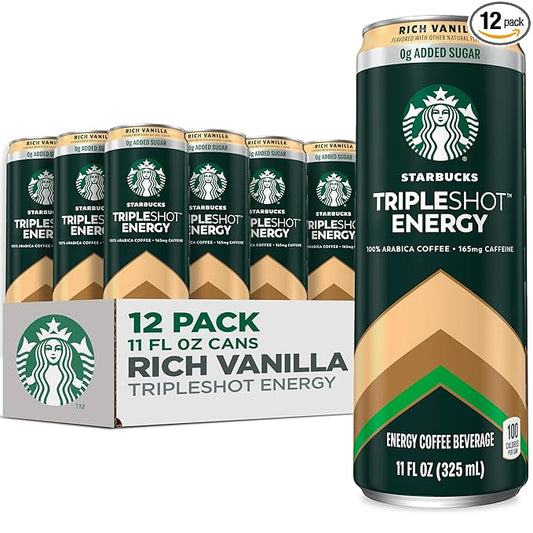 Starbucks Tripleshot Coffee Energy Drink, Rich Vanilla, 11 fl oz Cans (12 Pack), Triple Blend