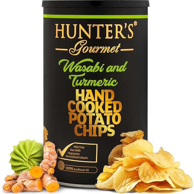 Hunter's Gourmet Hand-Cut Chips | No Trans Fat | Made with 100% Sunflower Oil | Wasabi & Turmeric