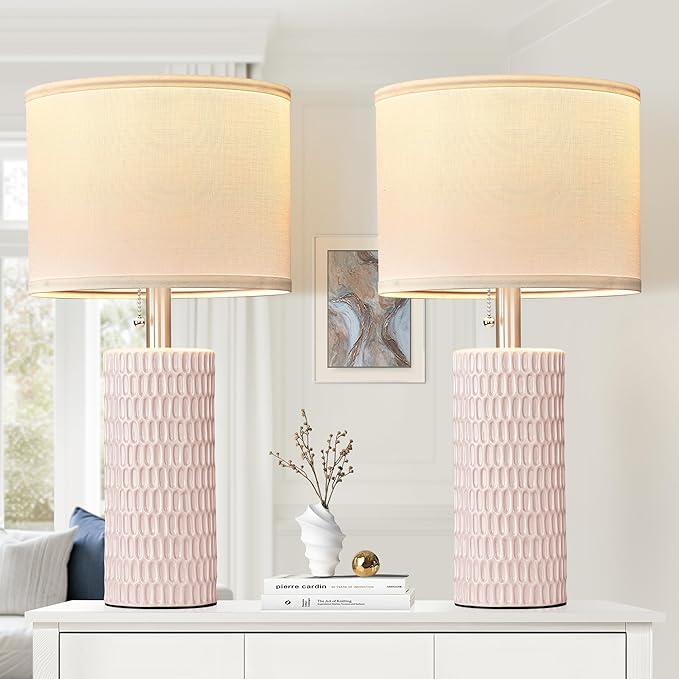 Table Lamps for Living Room Set of 2, Ceramic Table Lamps for Bedroom, 20" Modern Lamps for Night
