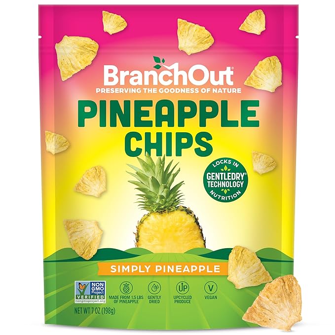 BranchOut Pineapple Chips, No Sugar Added, Real Dried Pineapple Chunks, GentleDry, Better than