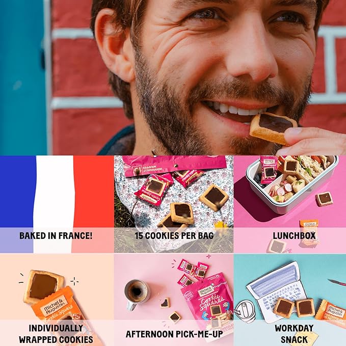 Michel et Augustin Cookies, Individually Wrapped Snacks, 3 Pack, Gourmet Milk Chocolate & Caramel