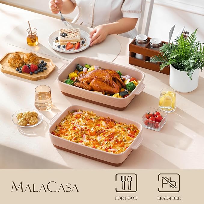 MALACASA 4.8 Qt Ceramic Oven Dish with Handles, 9 x 13 Inch Baking Dish Casserole Dishes, Deep