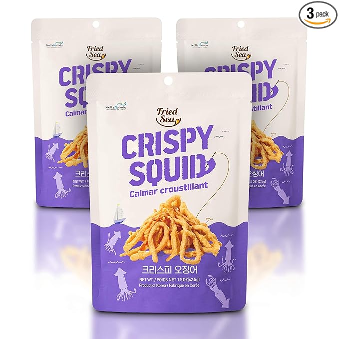 Calamari Chips Made with Real Squid [ 3 PACK ] Crunch + Crispy Healthy Snacks, Low Calorie Finger