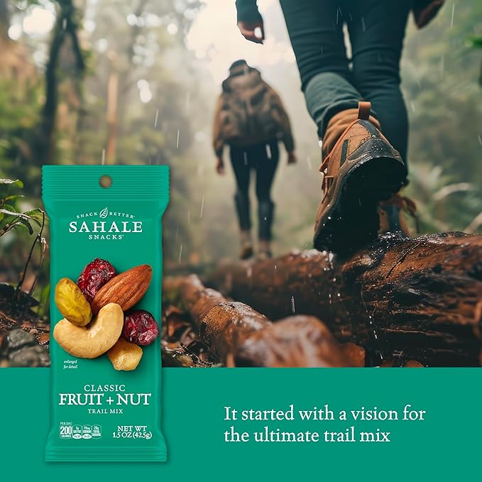 Sahale Snacks Classic Fruit and Nut Trail Mix, 1.5 Oz Grab & Go Bags (18 Packs) - Dry-Roasted