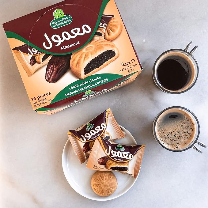 HB Halwani Bros Maamoul Cookies, 100% All Natural Date Filled Round Shortbread Cookies, No