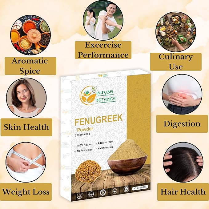 Herbs Botanica Fenugreek Powder Organic 100% Pure & Natural Methi for Hair, Skin, Cooking &