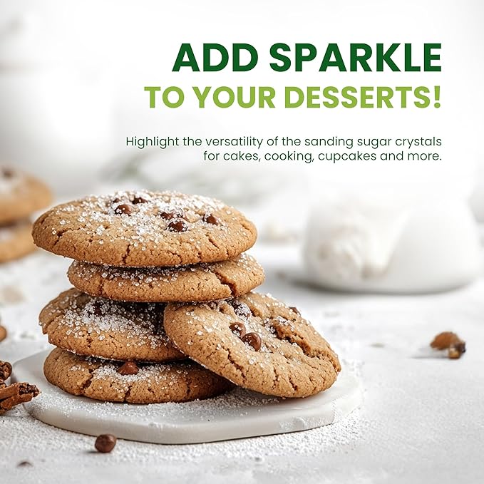 Sanding Sugar Crystals for Professional Baking & Decorating 10 oz - TOSS Coarse White Sparkling