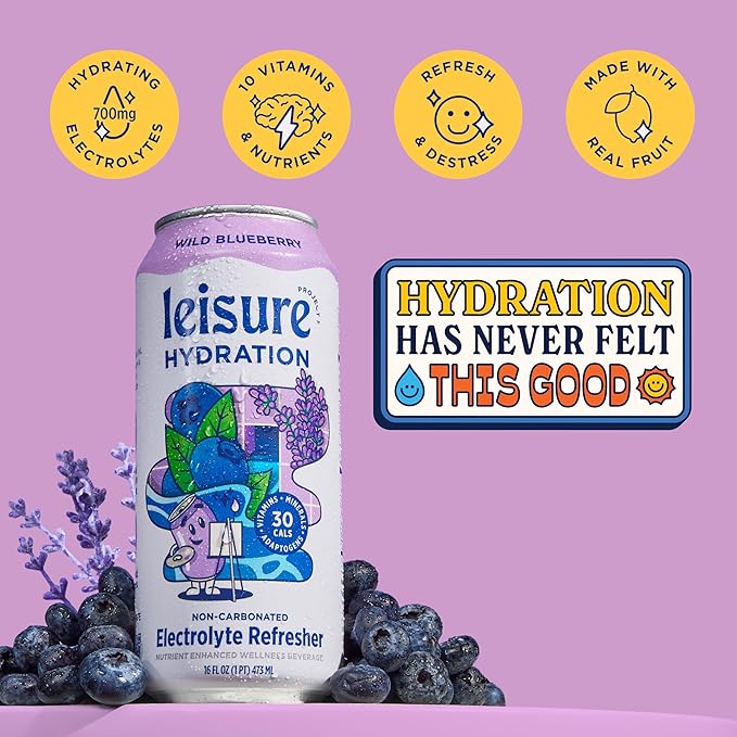 Leisure Hydration Non-Carbonated Electrolyte Refresher, Wild Blueberry Flavor - Low Sugar Nutrient