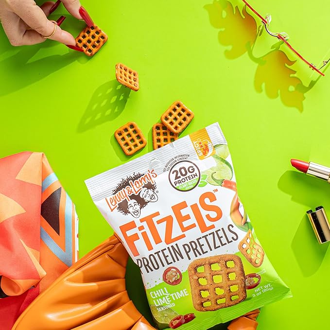 Lenny & Larry's FITZELS Protein Pretzels (Chilli Lime Time) 8 Individual Bags 3 oz Each – High