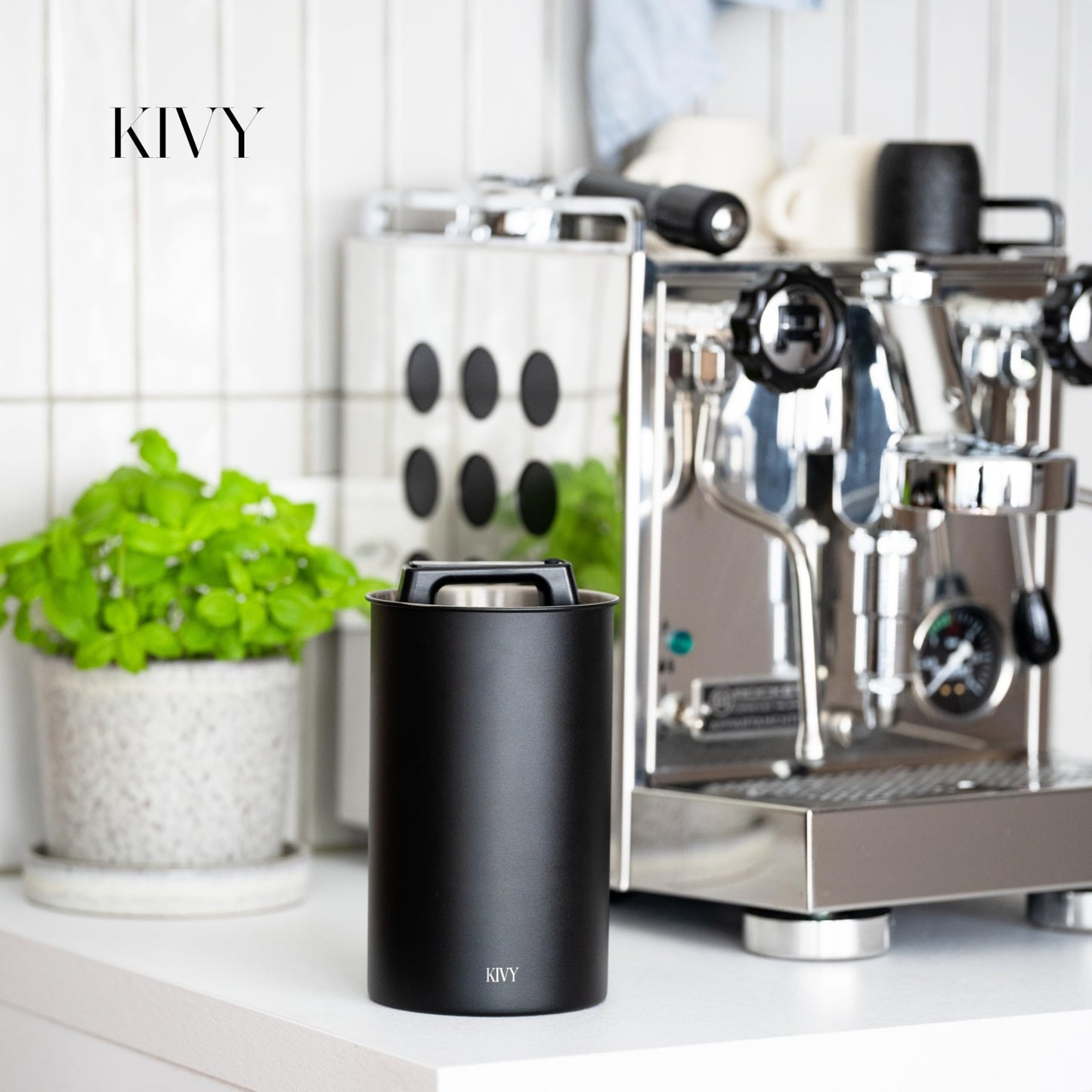 KIVY Vacuum Coffee Canister - Push Lid Preserves Aroma & Oil - Stainless Steel Airtight Container
