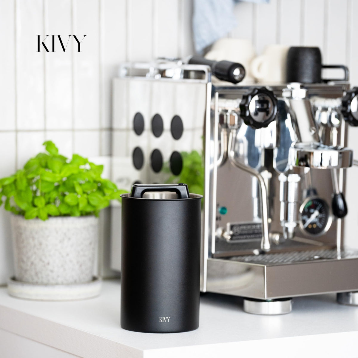 KIVY Vacuum Coffee Canister - Push Lid Preserves Aroma & Oil - Stainless Steel Airtight Container